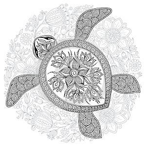 Vector illustration of sea turtle for Coloring book pages