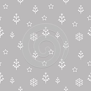 Vector seamless abstract christmas tree, stars and snowflakes pattern