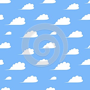 Vector illustration. Seamless vector background of cartoon clouds on blue sky