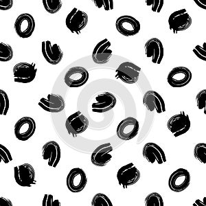 Vector illustration of seamless black dot pattern with different grunge effect rounded spots