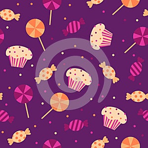 A vector illustration seamless pattern background of halloween candies