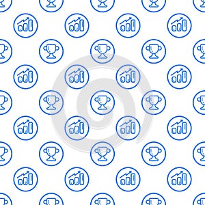 Vector illustration of seamless pattern with blue icons in flat line style.