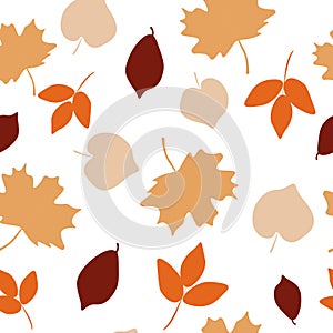 Vector illustration seamless pattern with colorful autumn leaves abstract nature orange natural graphic design red fall