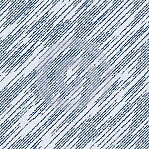 Vector illustration, seamless pattern with diagonal blue stripes, jeans texture imitation, cartoon ornament for fabric, paper, web
