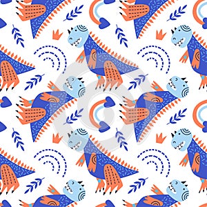 Vector illustration of seamless pattern with dinosaur.