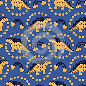 Vector illustration of seamless pattern with dinosaur.