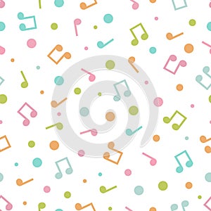Vector illustration of seamless pattern of music notes and circles