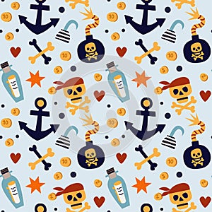 Vector illustration of seamless pattern with pirates.