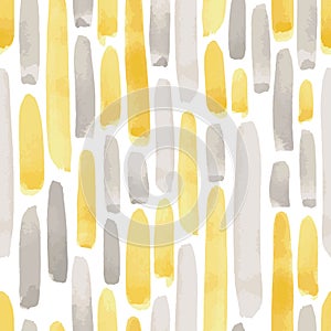 Vector illustration: seamless pattern of yellow and gray watercolor paint strokes on white background