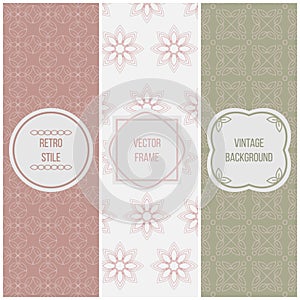 Vector illustration of seamless patterns and frames with copy space for text in retro style.