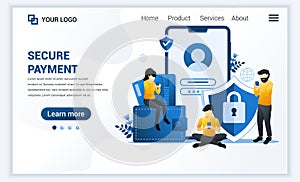 Vector illustration of Secure payment or money transfer concept with characters. Modern flat web landing page template design for