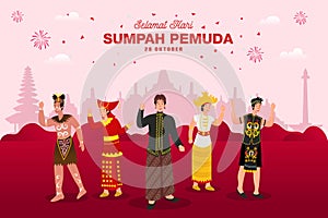 Vector illustration. selamat hari Sumpah pemuda. Translation: Happy Indonesian Youth Pledge