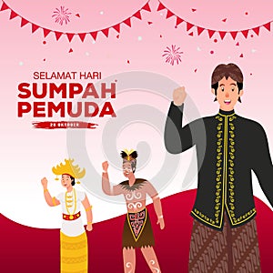 Vector illustration. selamat hari Sumpah pemuda. Translation: Happy Indonesian Youth Pledge