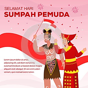 Vector illustration. selamat hari Sumpah pemuda. Translation: Happy Indonesian Youth Pledge