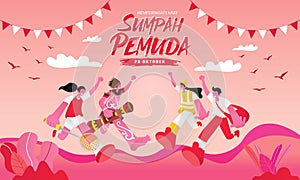 Vector illustration. selamat hari Sumpah pemuda. Translation: Happy Indonesian Youth Pledge. Suitable for greeting card