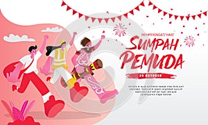 Vector illustration. selamat hari Sumpah pemuda. Translation: Happy Indonesian Youth Pledge. Suitable for greeting card