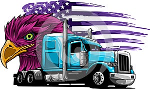 vector illustration of semi truck with american flag and eagle head