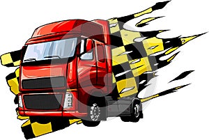 vector illustration of semi truck with race flag