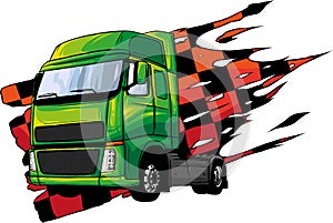 vector illustration of semi truck with race flag