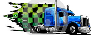 vector illustration of semi truck with race flag