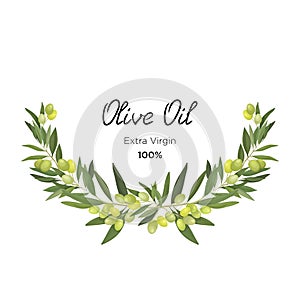 Vector Illustration  of a semicircle wreath of olive branches and fruits in a cartoon style. Olive frame for virgin oil, packaging