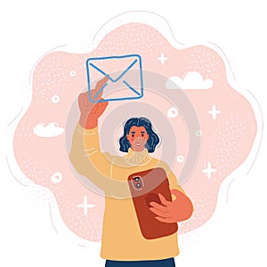 Vector illustration of Sending email. Push the envelope sign