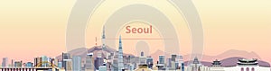 Vector illustration of Seoul city skyline at sunrise