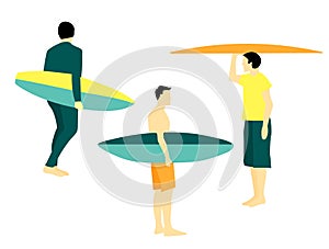 Vector illustration with serfing men with board.