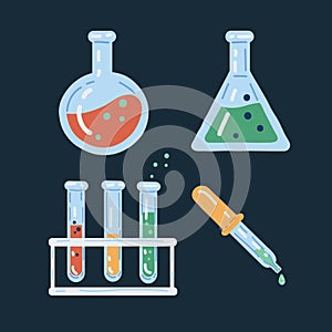 Vector illustration of Set of 4 Science Containers over dark backround.
