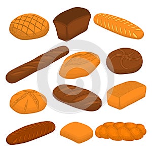 Vector illustration of set of baked bread