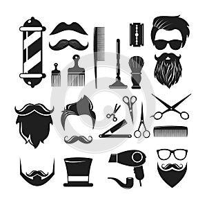 Vector illustration set of Barber Shop icons. Barber shop logo elements, labels, badges in vintage style isolated on