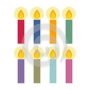 Vector illustration. Set of bright and festive candles for design