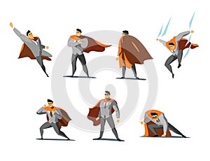 Vector illustration set of businessman Superhero actions, different poses