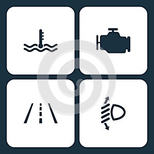 Vector Illustration Set Car Dashboard Icons. Elements temperature, Engine, Lane Assist, and Beam icon requlator photo