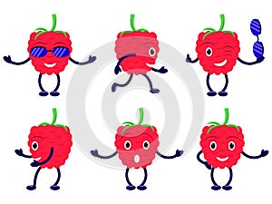 Vector illustration set cartoon funny raspberry