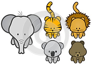 Vector illustration set of cartoon wild animals