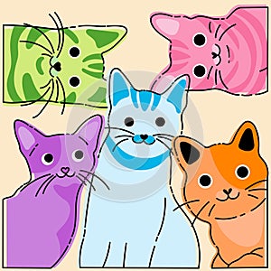 Vector illustration of a set of cats. Cute cartoon animals.Design element