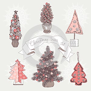 Vector illustration set with christmas trees