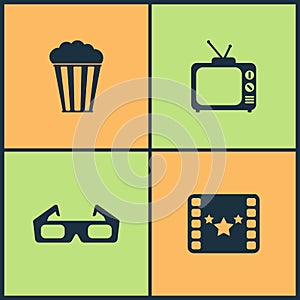 Vector Illustration Set Cinema Icons. Elements of Projector, Director chair, Movie award and Walk of Fame star icon
