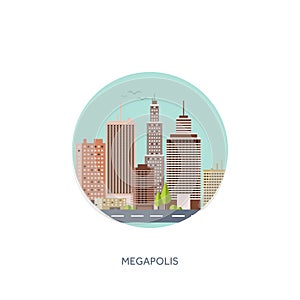 Vector illustration. Set of city silhouettes. Cityscape. Town skyline. Panorama. Midtown houses skyscrapers. EPS10