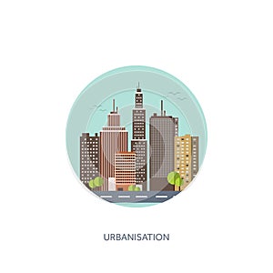 Vector illustration. Set of city silhouettes. Cityscape. Town skyline. Panorama. Midtown houses skyscrapers. EPS10