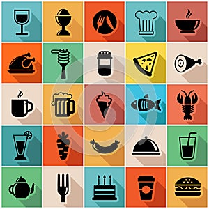 Vector illustration set of colorful food icons in