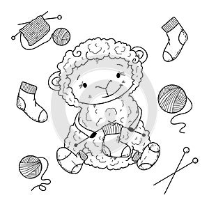 Vector illustration Set of crochet elements in doodle hand drawing style.