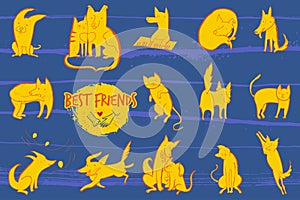 Vector illustration with set of cute characters dogs and cats