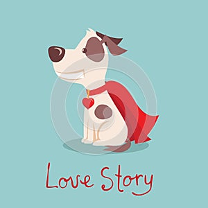 Vector illustration set of cute and funny cartoon little Valentine dogs-pupies in love with heart, rose, wings and