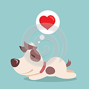 Vector illustration set of cute and funny cartoon little Valentine dogs-pupies in love with heart, rose, wings and