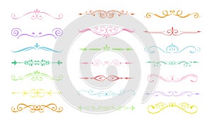 Vector illustration set of decorative flourishes. vintage hand drawn dividers in pastel colors. Swirls, decorations