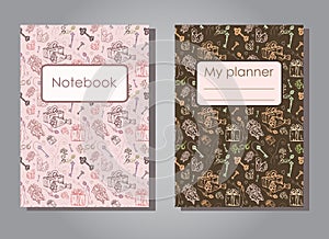 Vector illustration set design template of floral covers for planners and notebooks