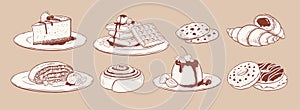 Vector illustration set of desserts and bakery