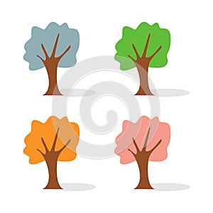 Vector illustration.Set of different colored flat design trees isolated on white background. four season